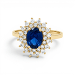 14K Yellow Gold Oval Blue Fashion Women's Ring - Miral Jewelry