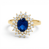 14K Yellow Gold Oval Blue Fashion Women's Ring - Miral Jewelry