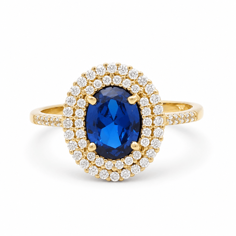 14K Yellow Gold Oval Blue Fashion Women's Ring - Miral Jewelry
