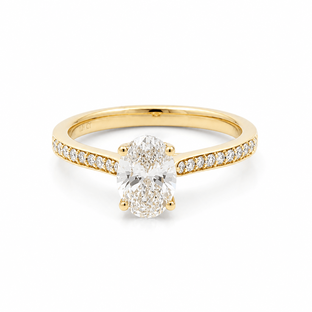 14K Yellow Gold Oval Diamond Engagement Ring with 1.01Tw Oval l Si 1 Diamonds and 0.19Tw Round Diamonds - Miral Jewelry