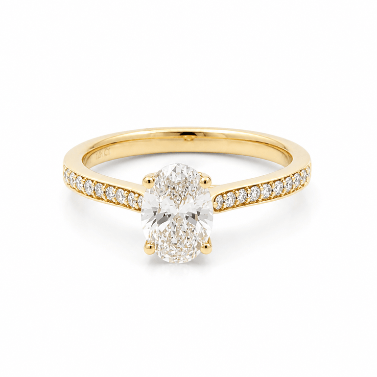 14K Yellow Gold Oval Diamond Engagement Ring with 1.01Tw Oval l Si 1 Diamonds and 0.19Tw Round Diamonds - Miral Jewelry