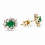 14K Yellow Gold Oval Earrings with 0.75Tw Oval Emeralds and 0.25Tw Round Diamonds - Miral Jewelry
