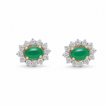 14K Yellow Gold Oval Earrings with 0.75Tw Oval Emeralds and 0.25Tw Round Diamonds - Miral Jewelry