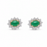 14K Yellow Gold Oval Earrings with 0.75Tw Oval Emeralds and 0.25Tw Round Diamonds - Miral Jewelry