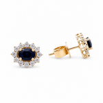 14K Yellow Gold Oval Earrings with 1.30Tw Oval Sapphires and 0.20Tw Round Diamonds - Miral Jewelry