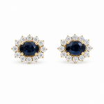 14K Yellow Gold Oval Earrings with 1.30Tw Oval Sapphires and 0.20Tw Round Diamonds - Miral Jewelry