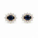 14K Yellow Gold Oval Earrings with 1.30Tw Oval Sapphires and 0.20Tw Round Diamonds - Miral Jewelry