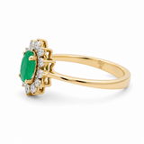 14K Yellow Gold Oval Fashion Ring with 0.45Tw Oval Emeralds and 0.10Tw Round Diamonds - Miral Jewelry