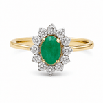 14K Yellow Gold Oval Fashion Ring with 0.45Tw Oval Emeralds and 0.10Tw Round Diamonds - Miral Jewelry