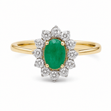 14K Yellow Gold Oval Fashion Ring with 0.45Tw Oval Emeralds and 0.10Tw Round Diamonds - Miral Jewelry