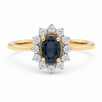 14K Yellow Gold Oval Fashion Ring with 0.60Tw Oval Sapphire and 0.10Tw Round Diamonds - Miral Jewelry