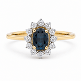 14K Yellow Gold Oval Fashion Ring with 0.60Tw Oval Sapphire and 0.10Tw Round Diamonds - Miral Jewelry