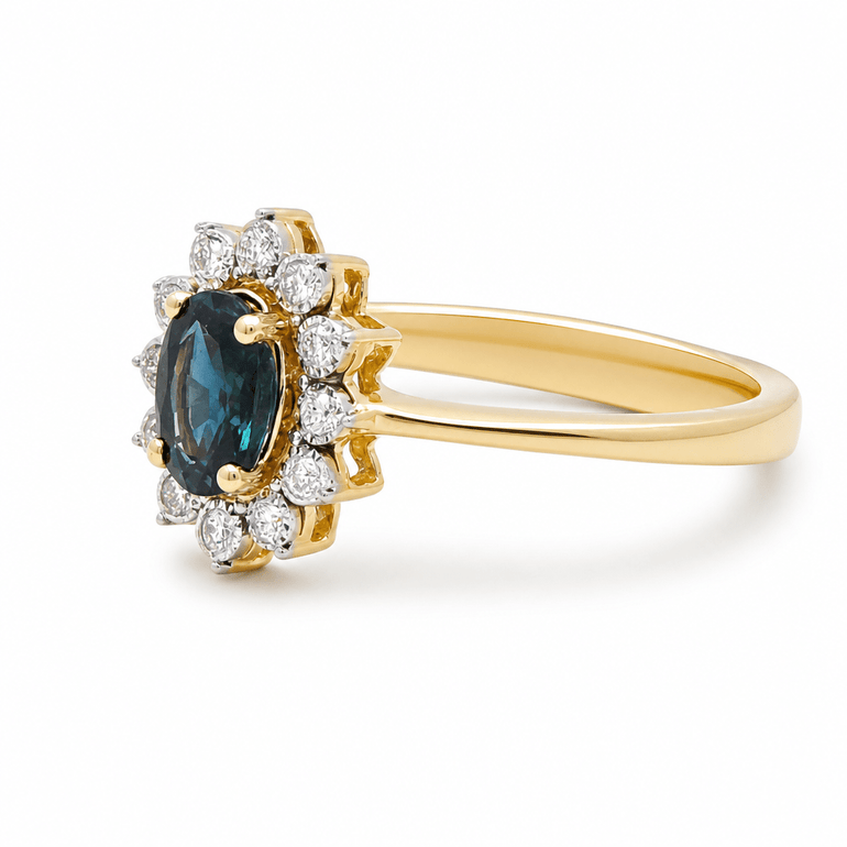 14K Yellow Gold Oval Fashion Ring with 0.60Tw Oval Sapphire and 0.10Tw Round Diamonds - Miral Jewelry