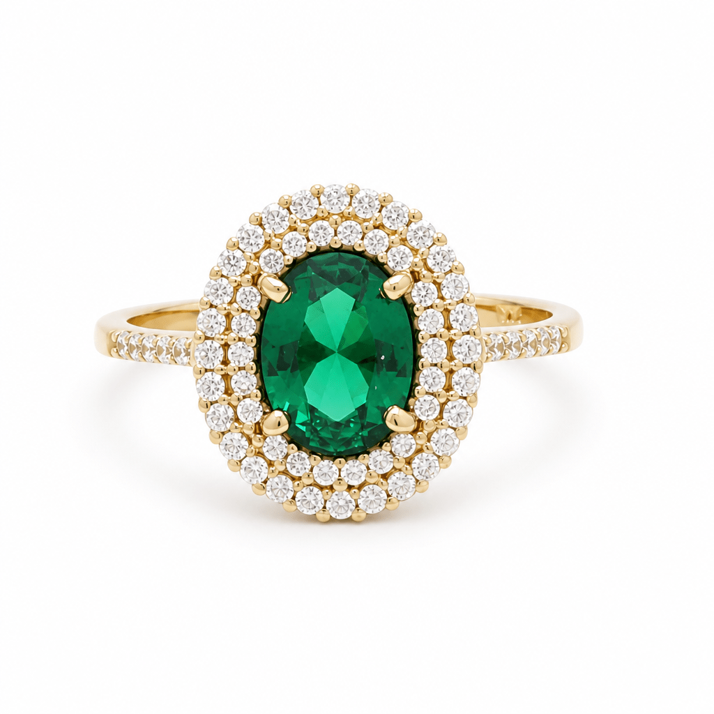 14K Yellow Gold Oval Green Fashion Women's Ring - Miral Jewelry