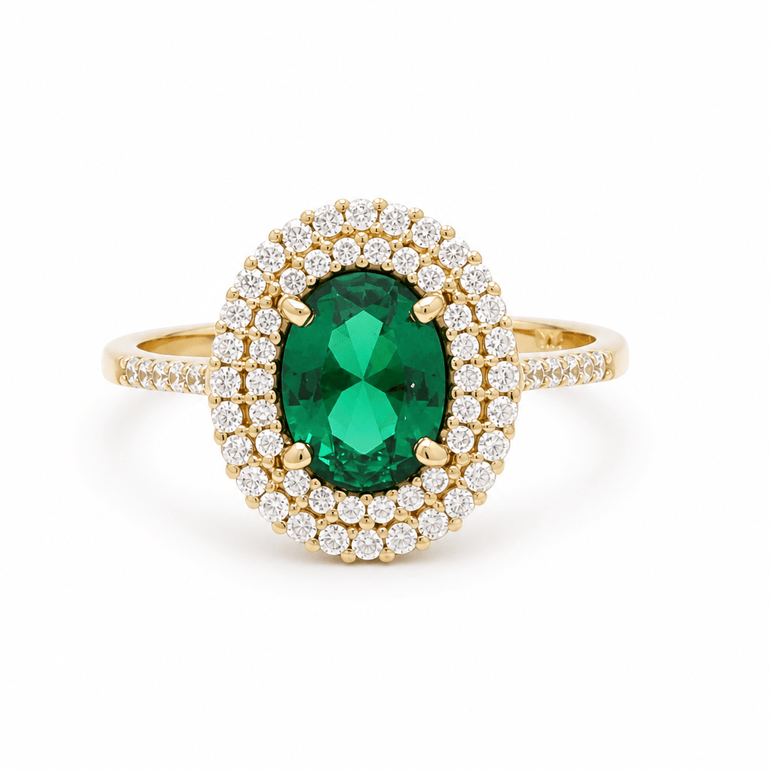 14K Yellow Gold Oval Green Fashion Women's Ring - Miral Jewelry