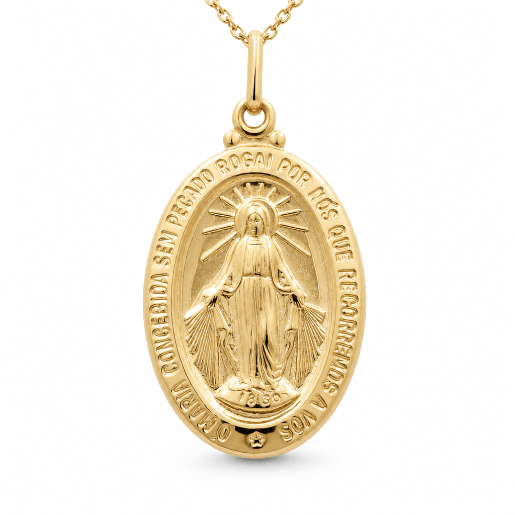 14K Yellow Gold Oval Medal Pendant - Miral Jewelry