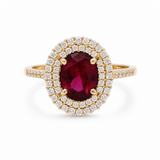 14K Yellow Gold Oval Red Fashion Women's Ring - Miral Jewelry