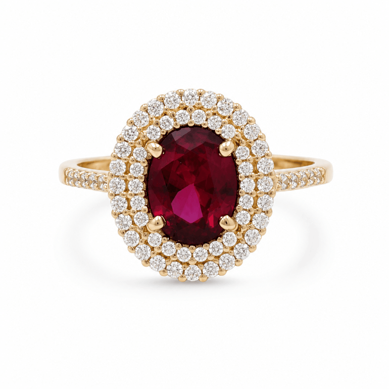 14K Yellow Gold Oval Red Fashion Women's Ring - Miral Jewelry