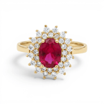 14K Yellow Gold Oval Red Fashion Women's Ring - Miral Jewelry