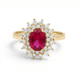 14K Yellow Gold Oval Red Fashion Women's Ring - Miral Jewelry