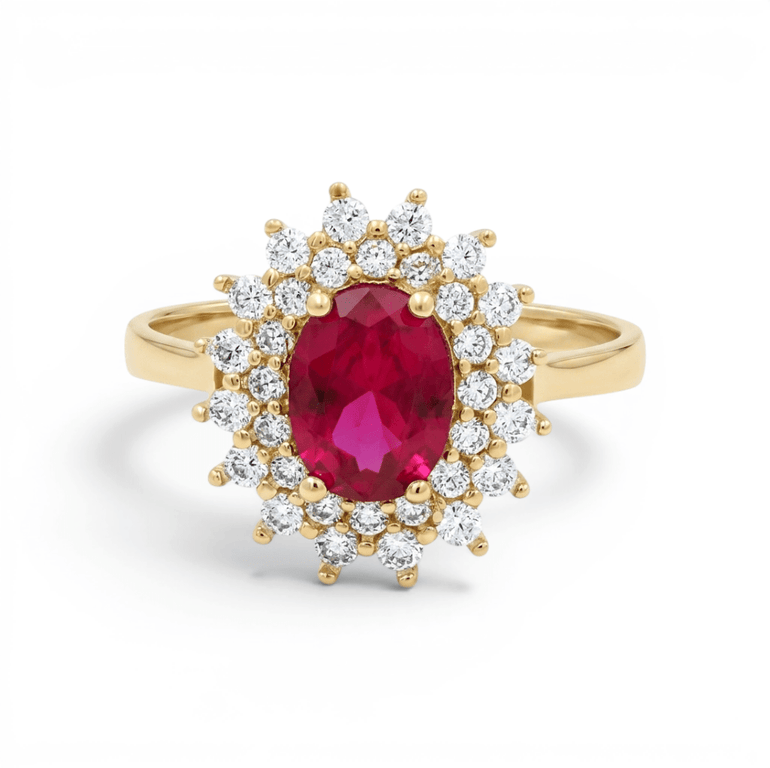 14K Yellow Gold Oval Red Fashion Women's Ring - Miral Jewelry