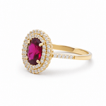 14K Yellow Gold Oval Red Fashion Women's Ring - Miral Jewelry
