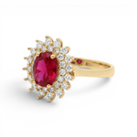 14K Yellow Gold Oval Red Fashion Women's Ring - Miral Jewelry