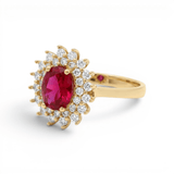 14K Yellow Gold Oval Red Fashion Women's Ring - Miral Jewelry