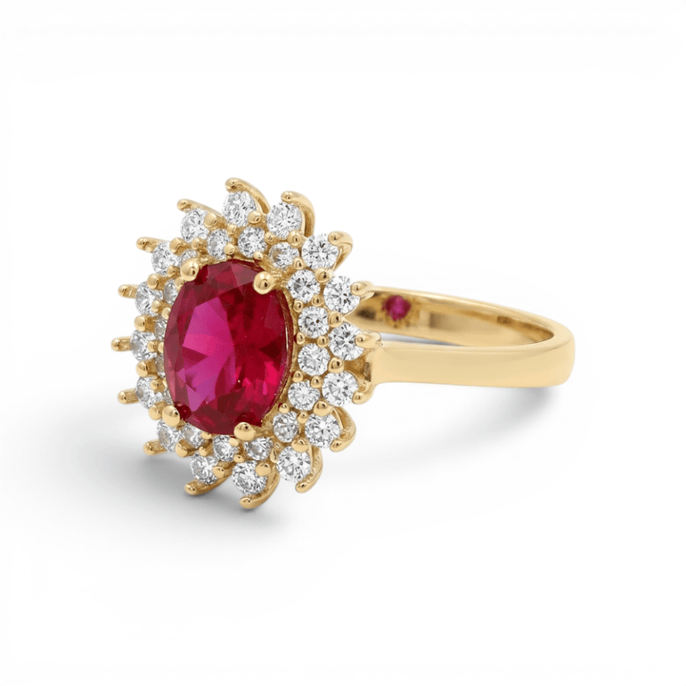 14K Yellow Gold Oval Red Fashion Women's Ring - Miral Jewelry