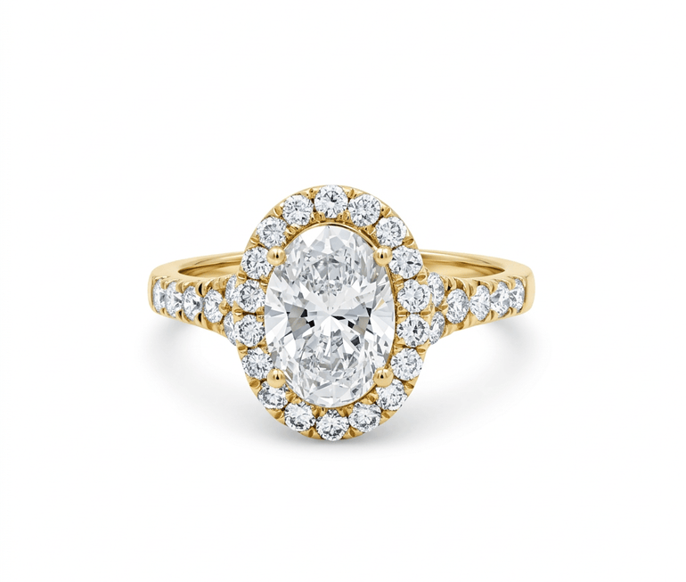 14K Yellow Gold Oval Rings with 1.50Tw Oval Lab Diamonds and 0.61Tw Round Lab Diamonds - Miral Jewelry