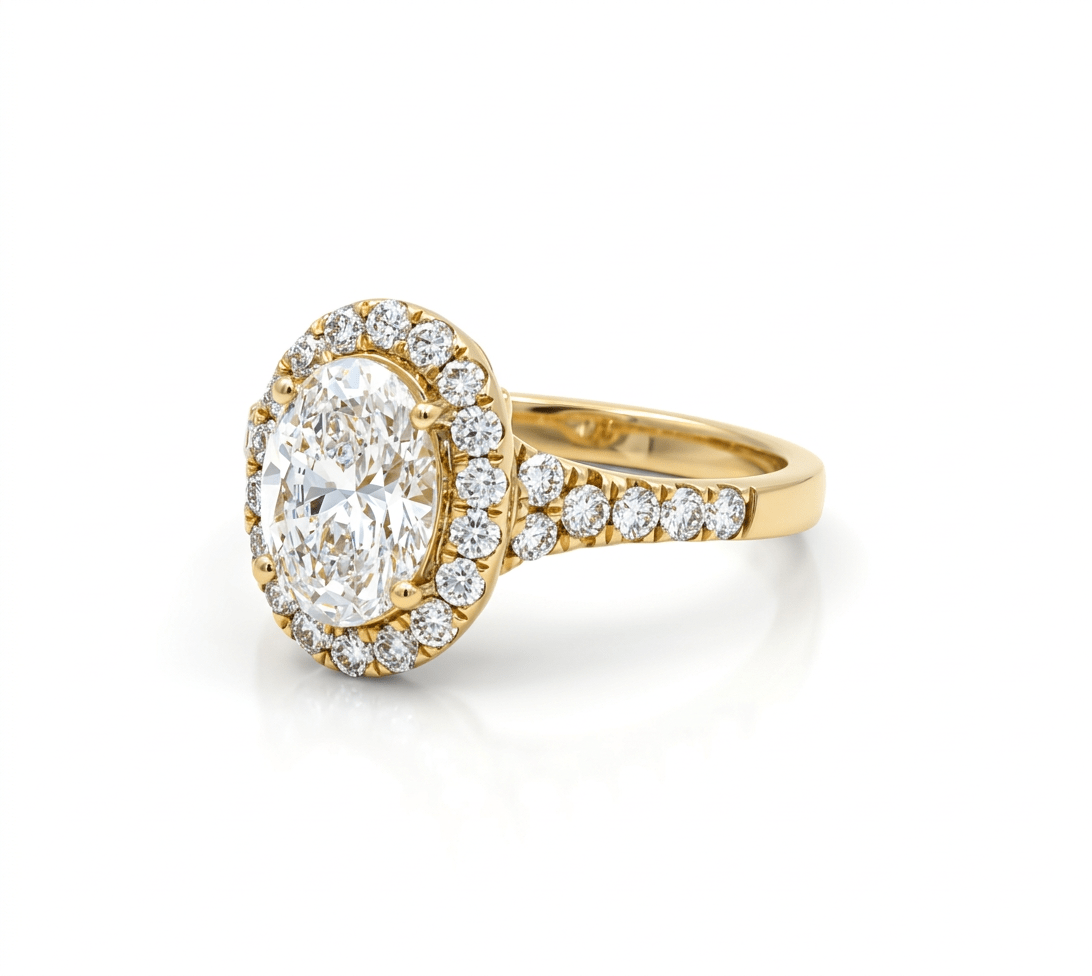14K Yellow Gold Oval Rings with 1.50Tw Oval Lab Diamonds and 0.61Tw Round Lab Diamonds - Miral Jewelry