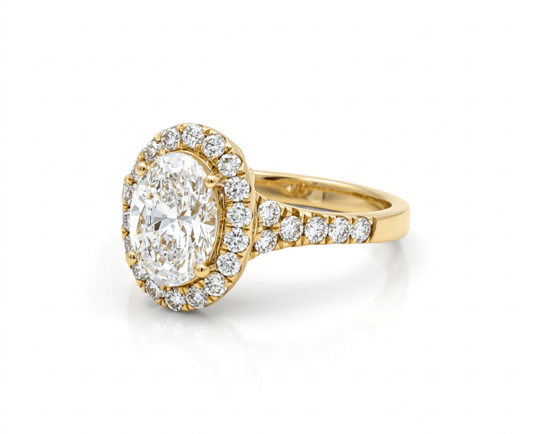 14K Yellow Gold Oval Rings with 1.50Tw Oval Lab Diamonds and 0.61Tw Round Lab Diamonds - Miral Jewelry