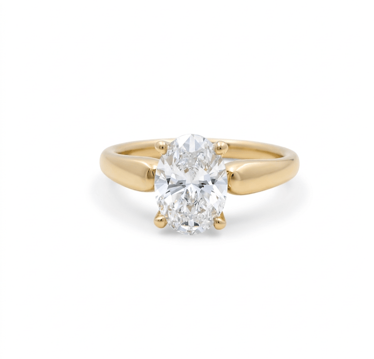 14K Yellow Gold Oval Rings with 2.01Tw Oval Lab Diamonds and 0.14Tw Round Lab Diamonds - Miral Jewelry