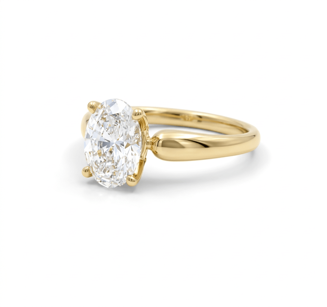 14K Yellow Gold Oval Rings with 2.01Tw Oval Lab Diamonds and 0.14Tw Round Lab Diamonds - Miral Jewelry