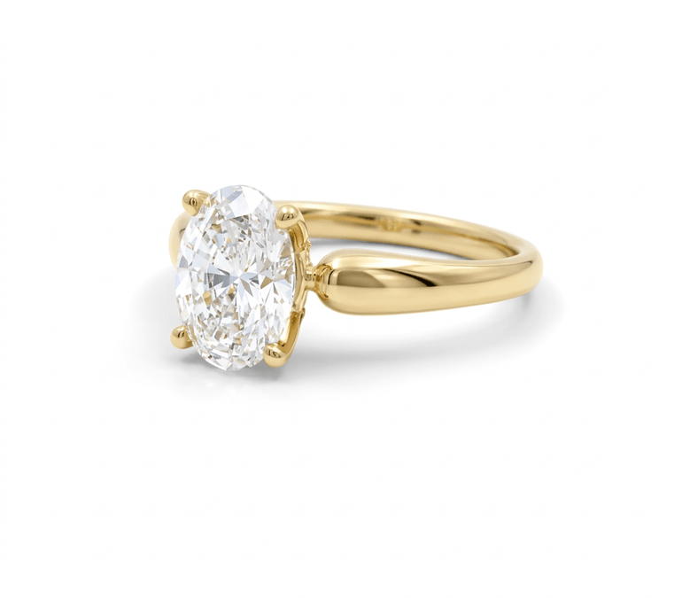 14K Yellow Gold Oval Rings with 2.01Tw Oval Lab Diamonds and 0.14Tw Round Lab Diamonds - Miral Jewelry