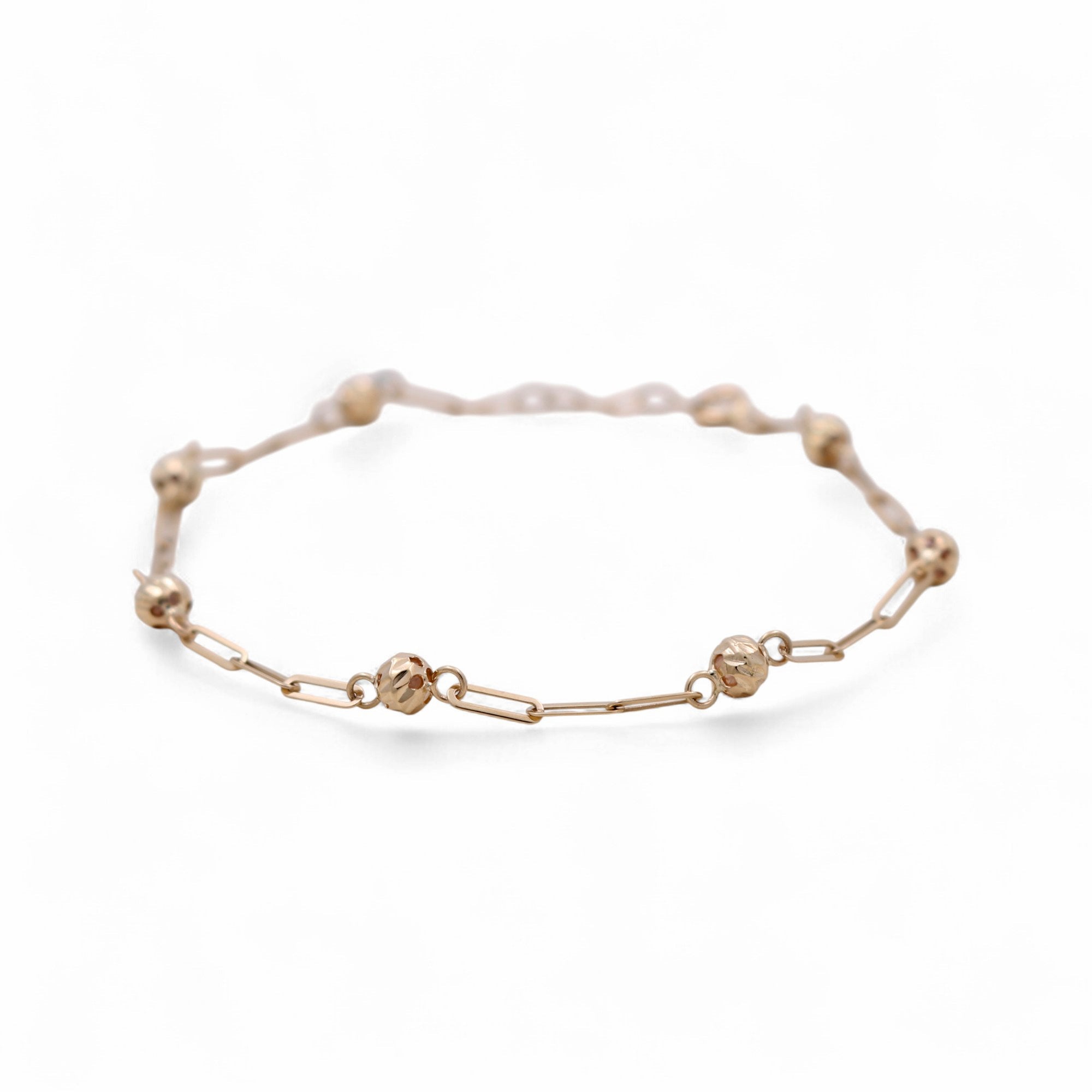 14K Yellow Gold Paper Clip and Beads Women's Bracelet - Miral Jewelry
