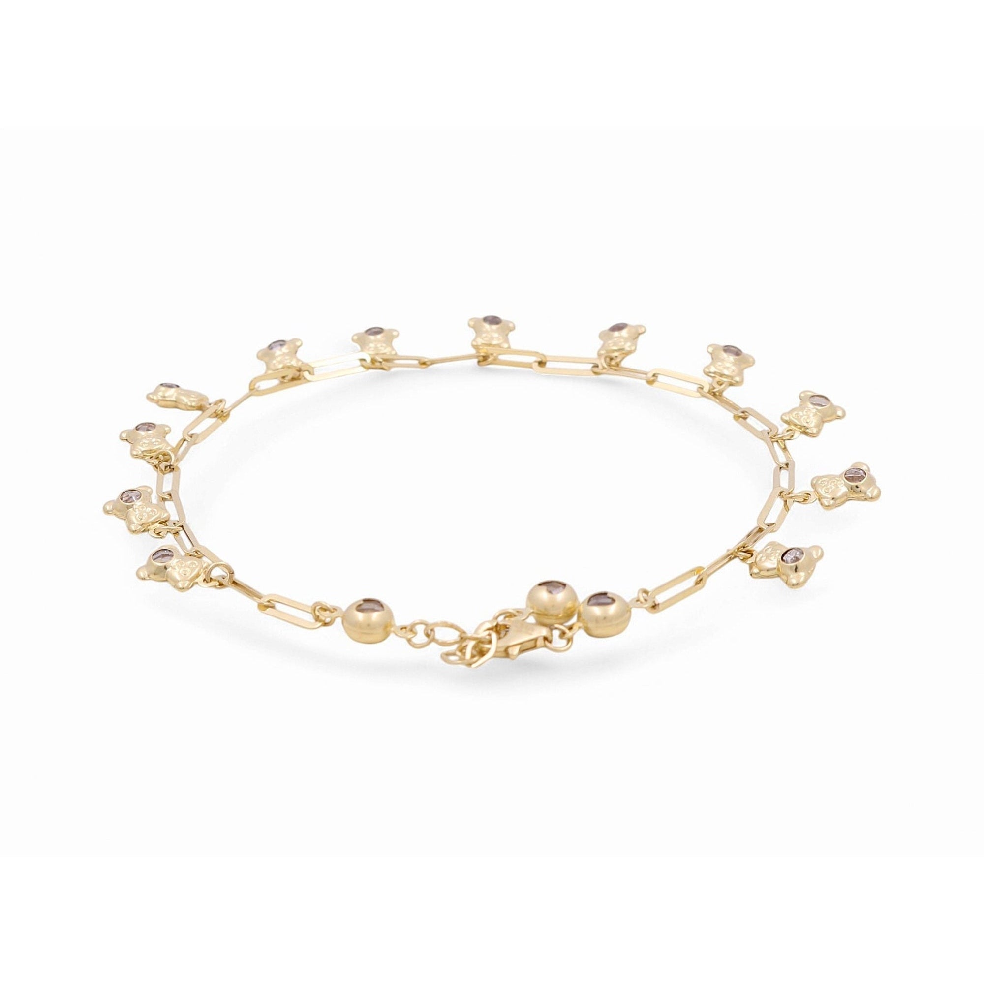14K Yellow Gold Paper Clip Anklet with Bezel Charms 10in, 7.4 g – view 2