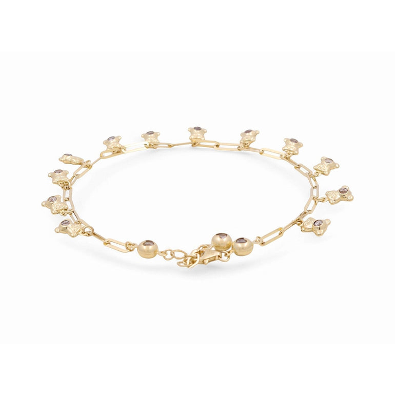 14K Yellow Gold Paper Clip Anklet with Bezel Charms 10in, 7.4 g – view 2
