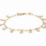 14K Yellow Gold Paper Clip Ankle with Charms Bracelet - Miral Jewelry