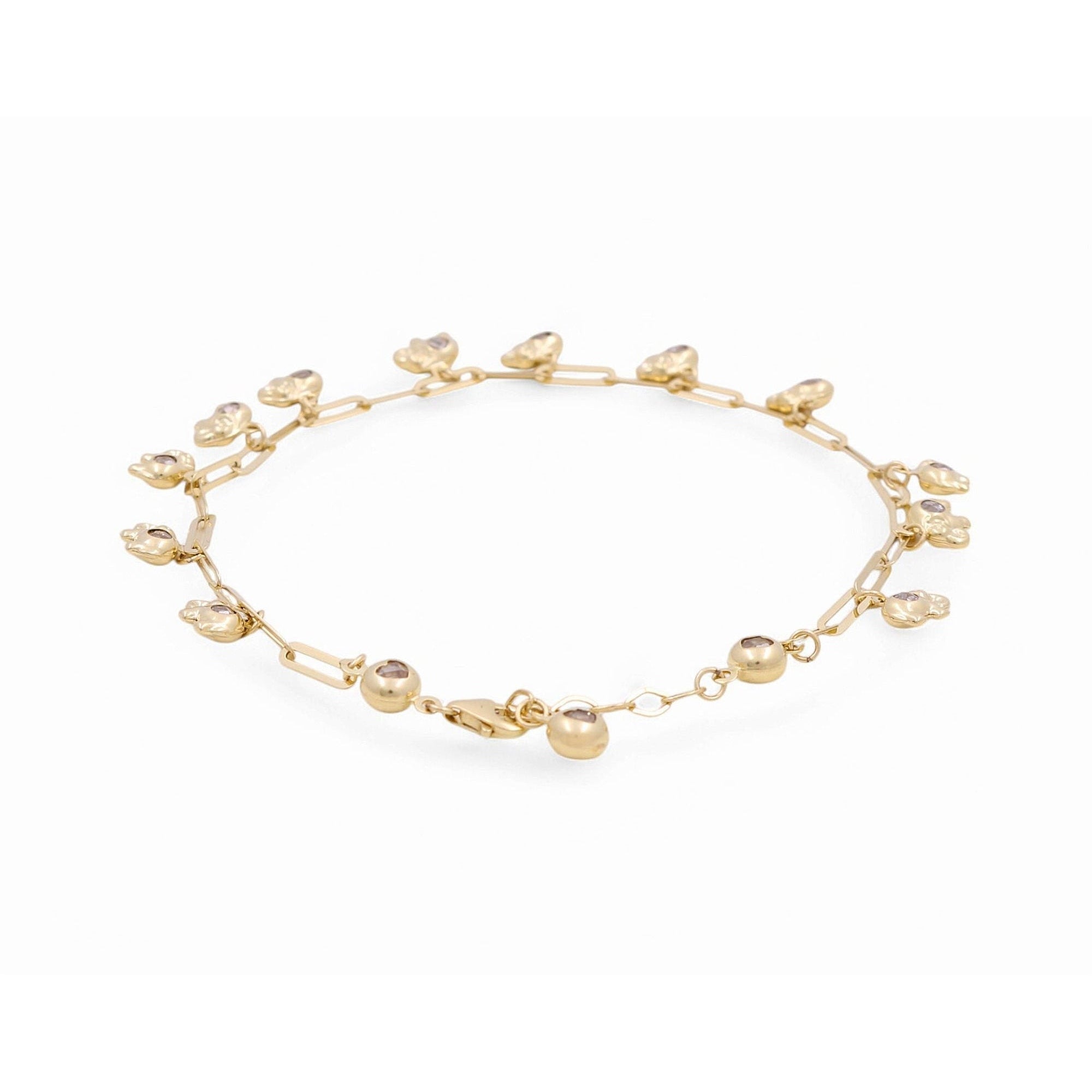 14K Yellow Gold Paper Clip Anklet with Dangling Charms 10in, 7.3 g – view 2