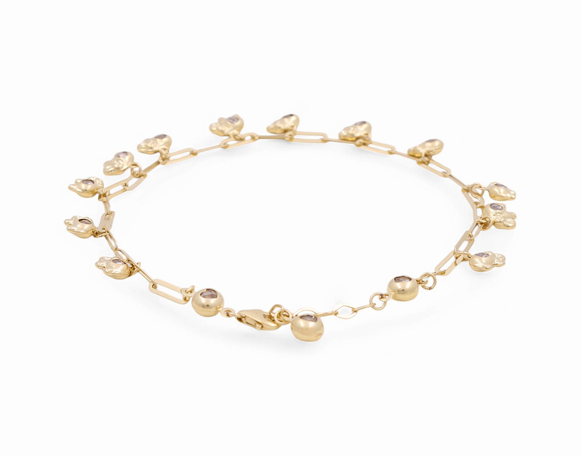 14K Yellow Gold Paper Clip Anklet with Charm Bracelet - Miral Jewelry