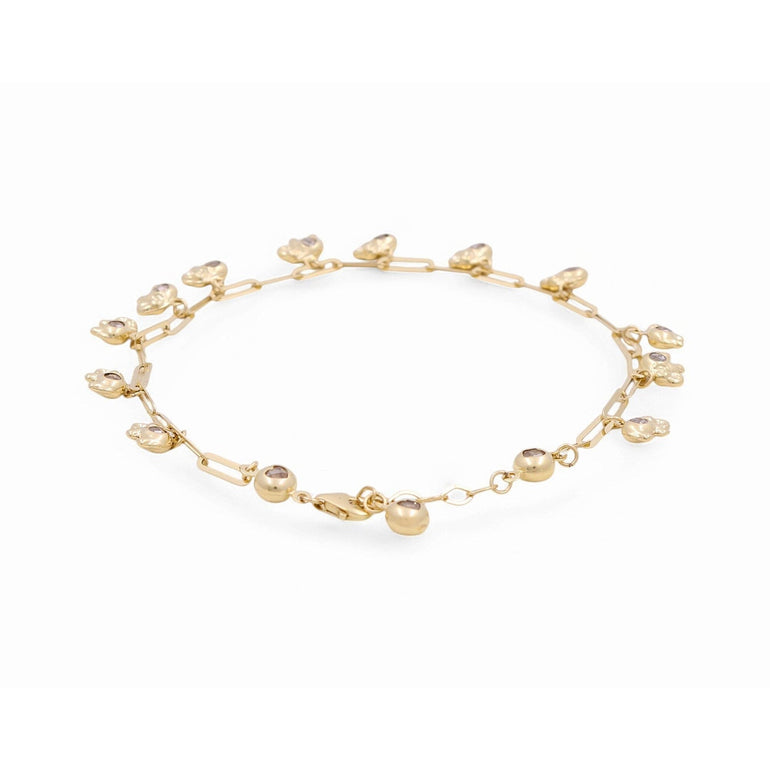 14K Yellow Gold Paper Clip Anklet with Dangling Charms 10in, 7.3 g – view 2