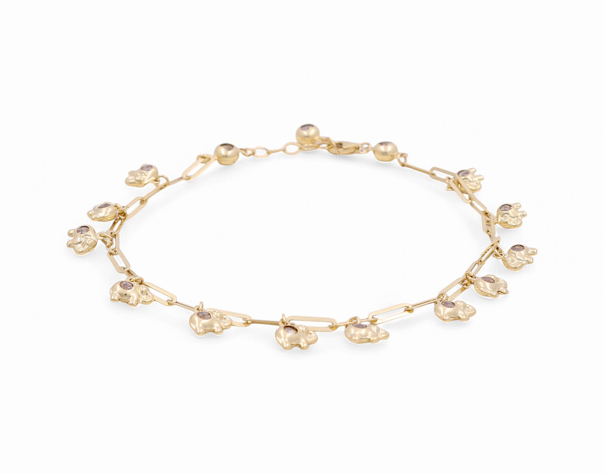 14K Yellow Gold Paper Clip Anklet with Charm Bracelet - Miral Jewelry