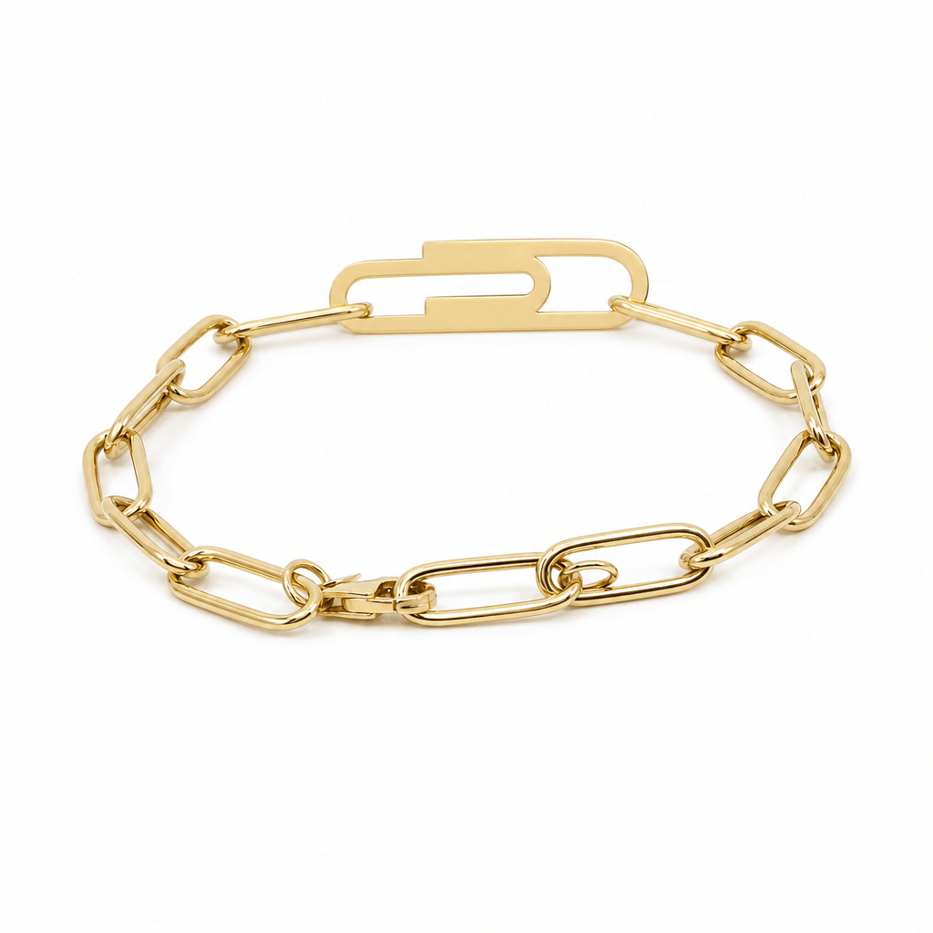 14K Yellow Gold Paper Clip Bracelet Women's - Miral Jewelry