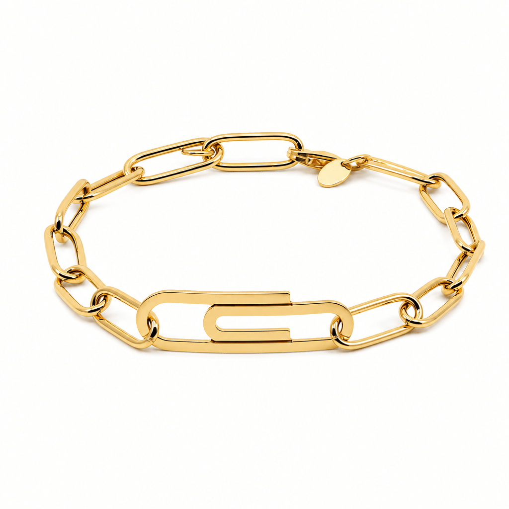14K Yellow Gold Paper Clip Bracelet Women's - Miral Jewelry