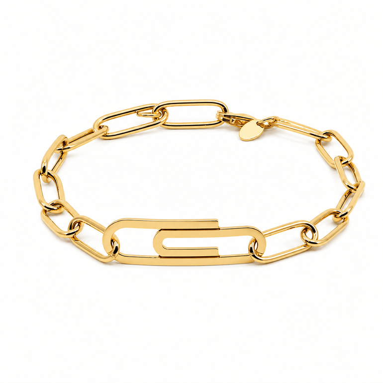 14K Yellow Gold Paper Clip Bracelet Women's - Miral Jewelry