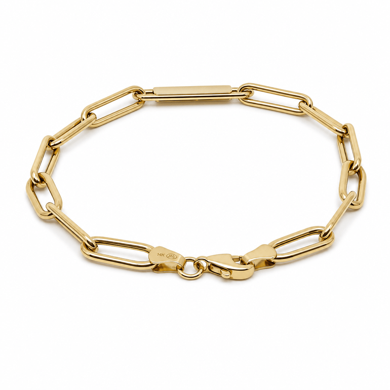 14K Yellow Gold Paper Clip Bracelet Women's - Miral Jewelry