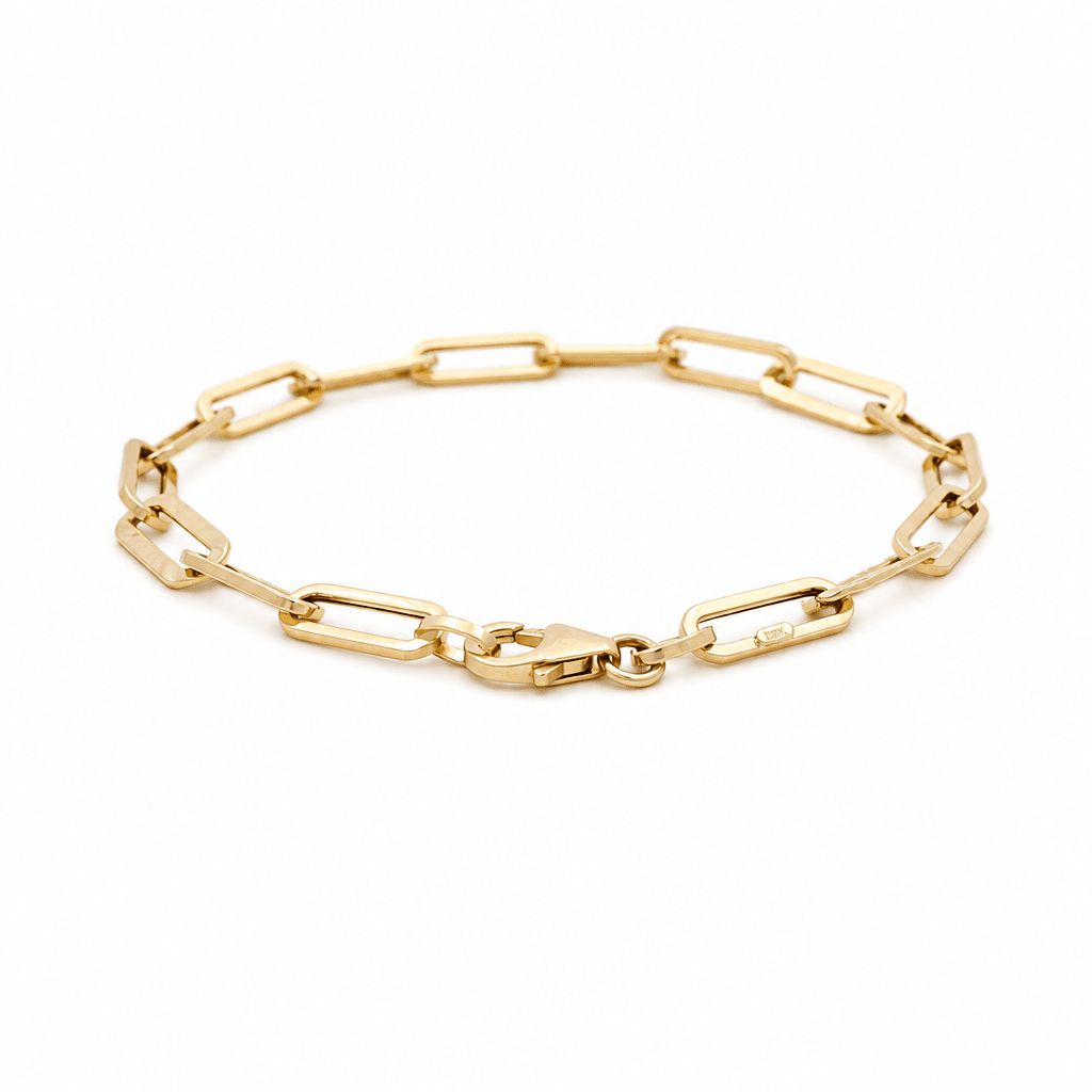 14K Yellow Gold Paper Clip Bracelet Women's - Miral Jewelry