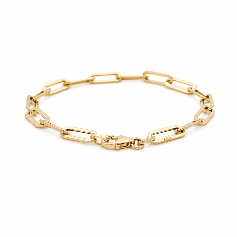 14K Yellow Gold Paper Clip Bracelet Women's - Miral Jewelry