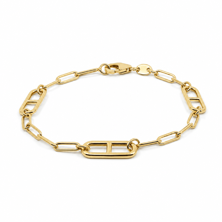 14K Yellow Gold Paper Clip Bracelet Women's - Miral Jewelry